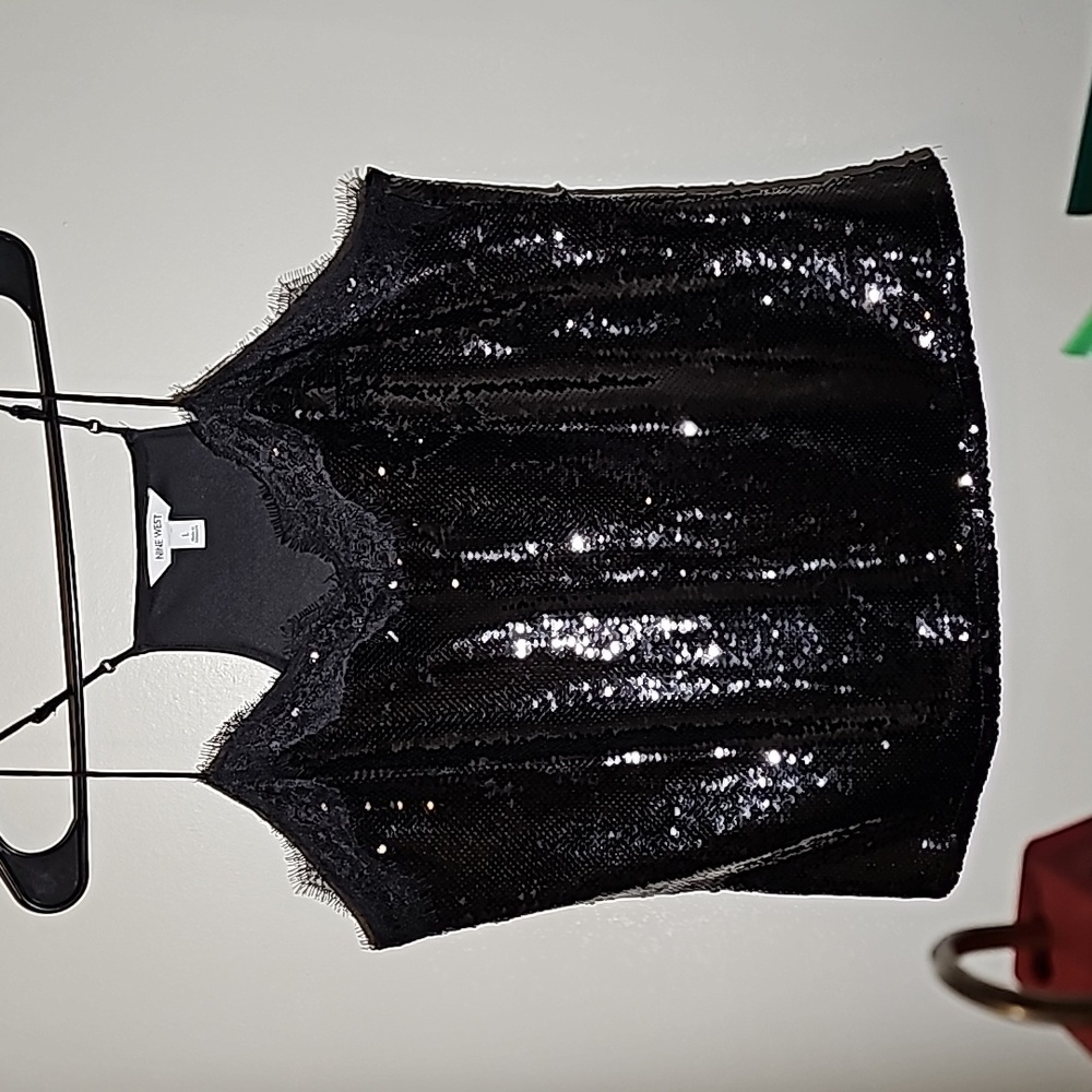 Large Black Sequin & Lace Tanktop